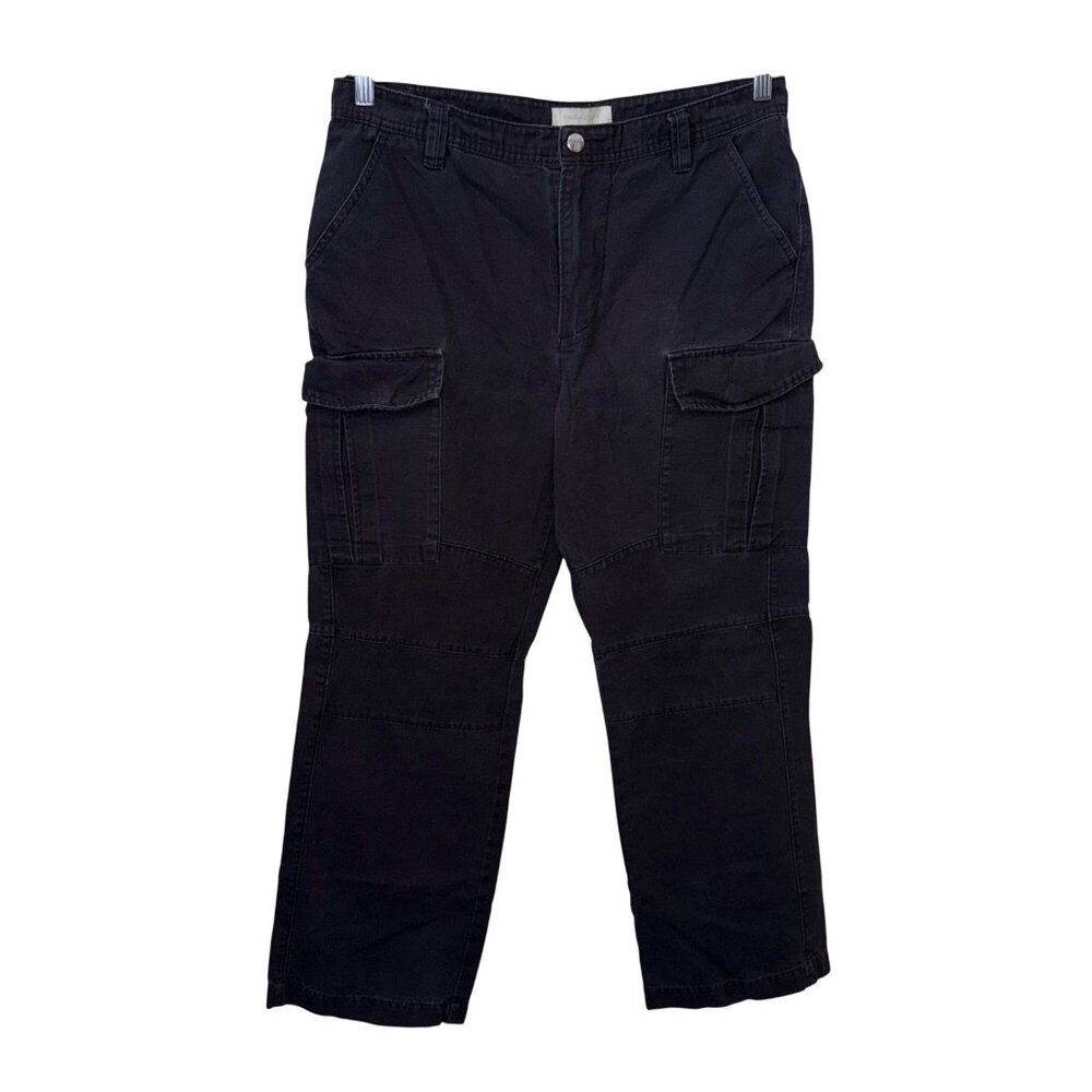 Standard Cloth Black Cargo Pants Multiple Pockets & Button Closure Medium